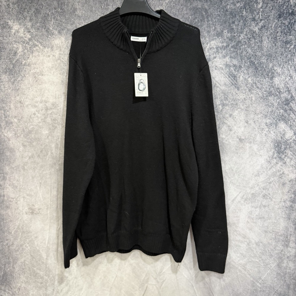Sonoma Men's 1/4 Zip Ribbed Sweater Pullover Black XLT Super‎ Soft Stretch